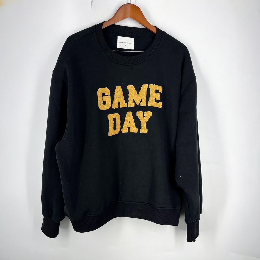 Panache Apparel Game Day Chenille Graphic‎ Sweatshirt Black XL Womens Pullover